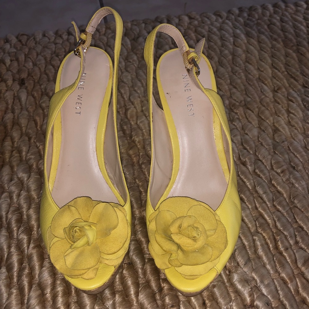 Nine West yellow wedge heel